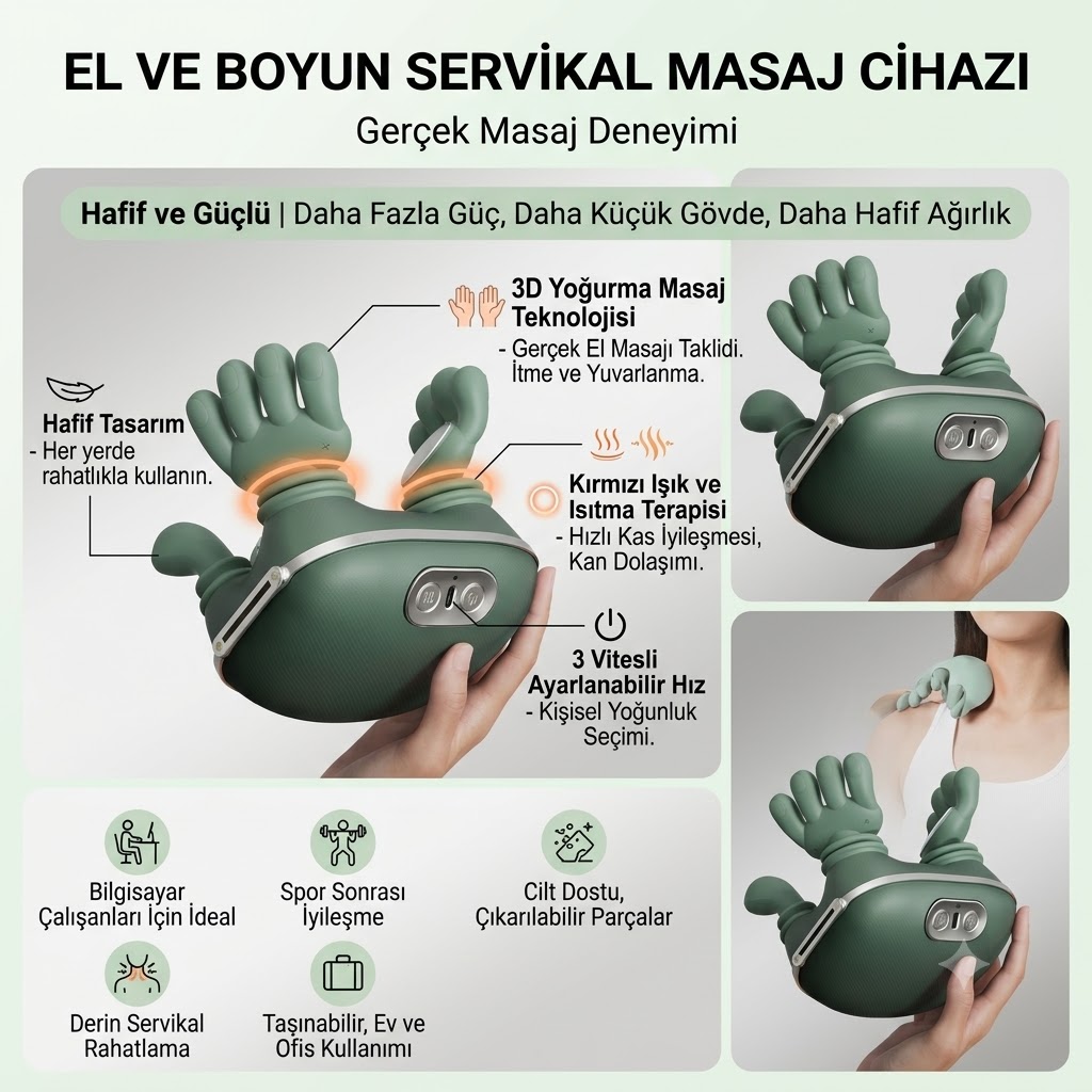 Şarjlı El Yoğurma Hissiyatlı Boyun Omuz ve Sırt Masaj Aleti