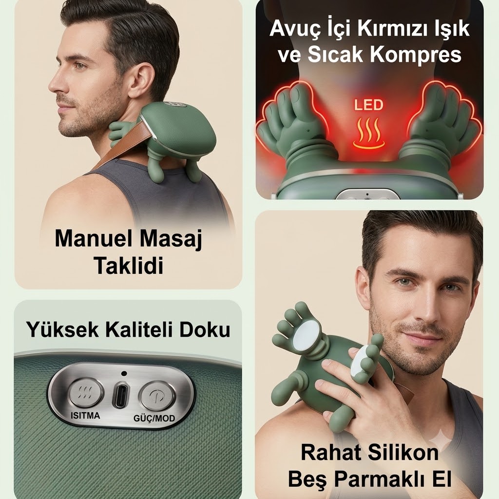 Şarjlı El Yoğurma Hissiyatlı Boyun Omuz ve Sırt Masaj Aleti
