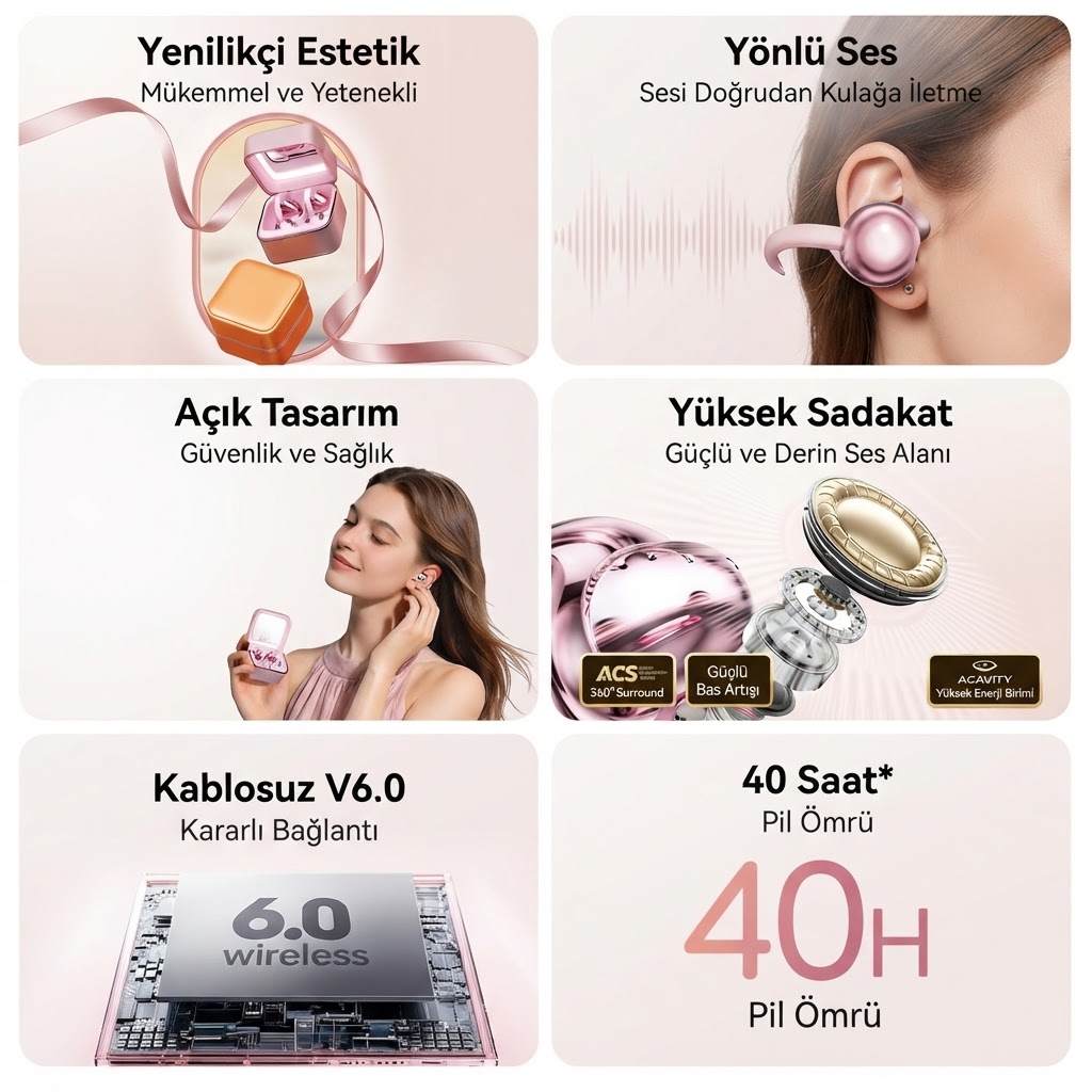 Led Işıklı Makyaj Aynalı Klips Tasarım Kablosuz Kulaklık