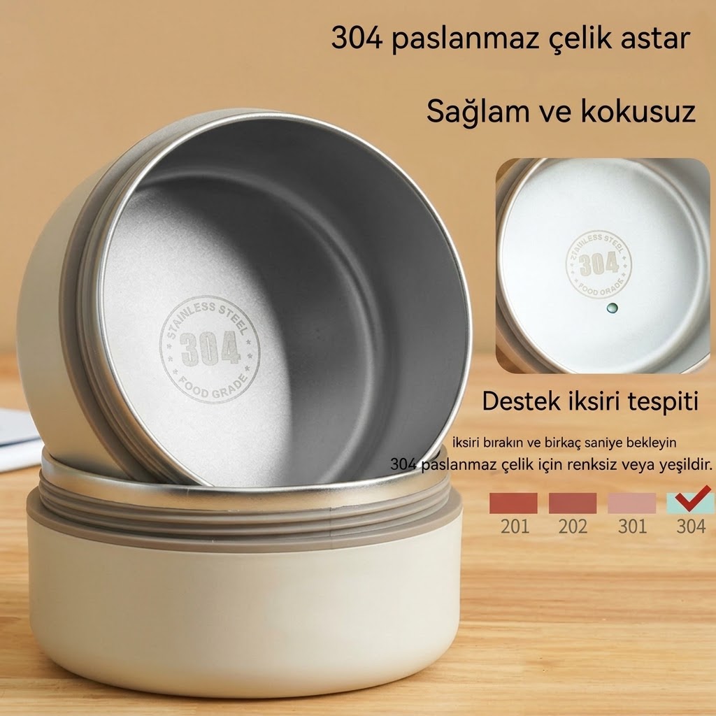 Paslanmaz Çelik Yemek Termosu Isı Yalıtımlı 4 lü Set 304 Çelik Kılıflı Çantalı