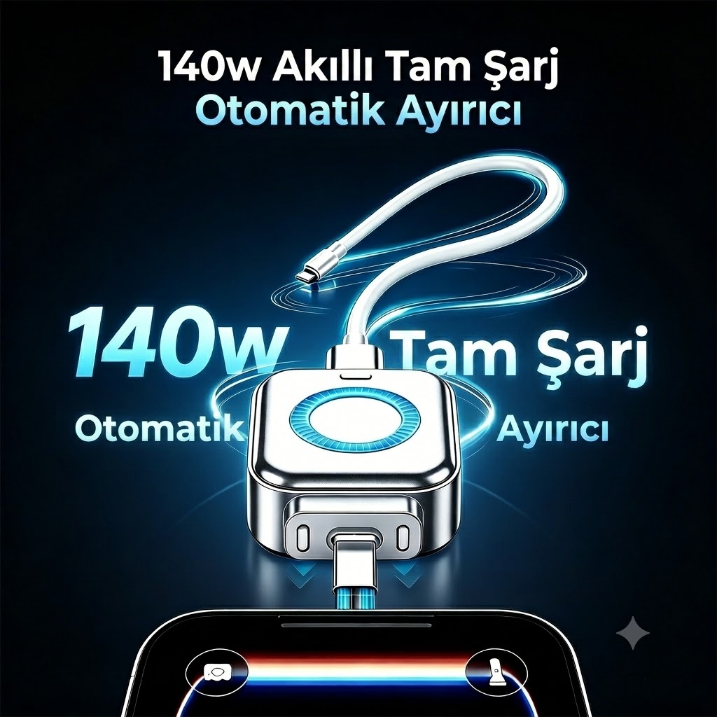 Akıllı Otomatik Durdurma Şarj Adaptörü, Type-C 140W Aktarım Gücü Otomatik Çıkarma ve Aşırı Şarj Koruması