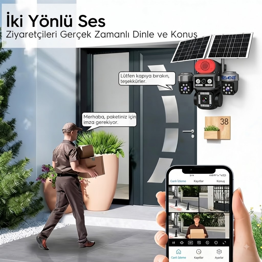4G Çift Panelli, 4 Kameralı Solar Güvenlik Kamerası Sistemi